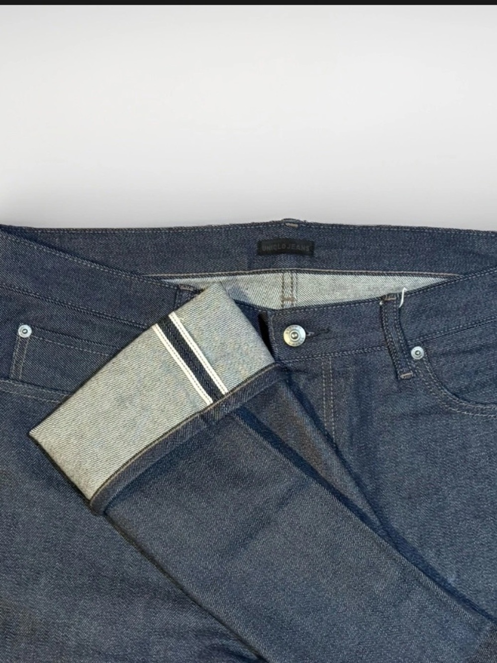 NWOT Uniqlo Selvedge Jeans Dark Wash Slim Straight Kaihara Stretch Denim 35”x32”